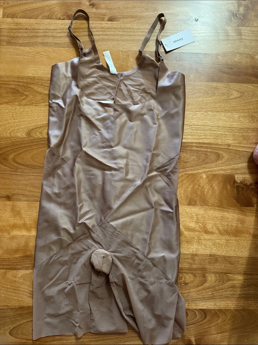 SPANX satin-x open-bust mid-thigh bodysuit—new with tags
